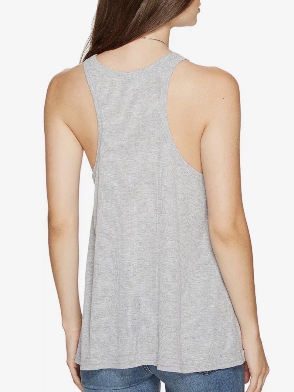 Free People Intimately Long Beach Tank Medium Gray Ribbed High Neck Flowy - Picture 2 of 8